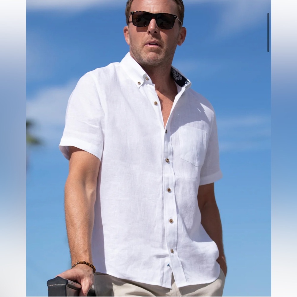 Tailor Vintage White Linen Men's Button Down Shirt